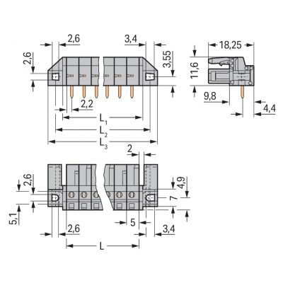 Gniazdo MCS-MIDI Classic kątowe 12-biegunowe szare raster 5mm 232-242/047-000 /25szt./ WAGO (232-242/047-000)