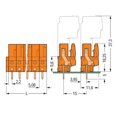 Gniazdo MCS-MIDI Classic 14-biegunowe pomarańczowe raster 5,08mm 232-174 /25szt./ WAGO (232-174)