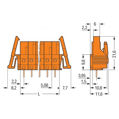 Gniazdo THT Pin lutowniczy 0,6x1,0mm konstrukcja prosta pomarańczowa /50szt./ WAGO (232-165/039-000)