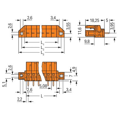 Gniazdo THT Pin lutowniczy 0,6x1,0mm konstrukcja prosta pomarańczowa /50szt./ WAGO (232-164/031-000)