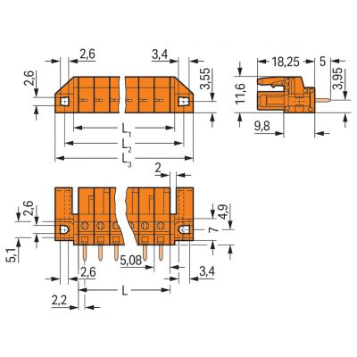 Gniazdo THT Pin lutowniczy 0,6x1,0mm konstrukcja prosta pomarańczowa /50szt./ WAGO (232-164/047-000)