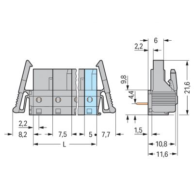 Gniazdo THT Pin lutowniczy 0,6x1,0mm konstrukcja kątowa szare /50szt./ WAGO (232-834/039-000)