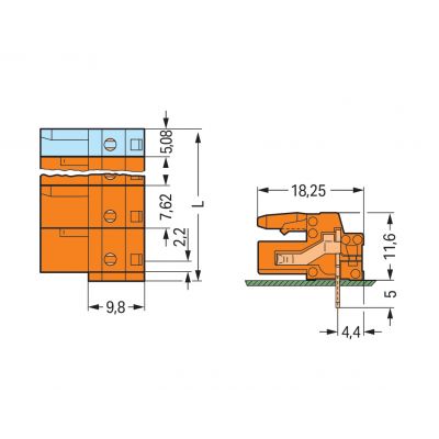 Gniazdo THT 0.6x1.0mm solder pin konstrukcja kątowa pomarańczowe /50szt./ WAGO (232-865)