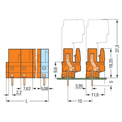 Gniazdo THT Pin lutowniczy 0,6x1,0mm konstrukcja prosta pomarańczowa /25szt./ WAGO (232-772)