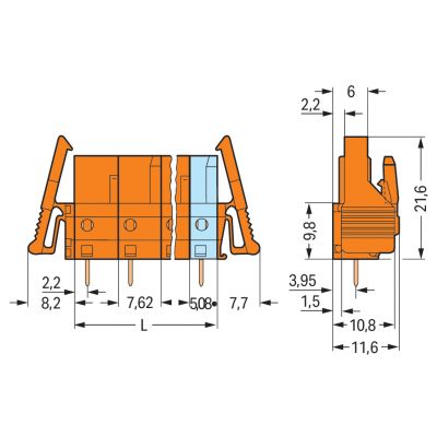 Gniazdo THT Pin lutowniczy 0,6x1,0mm konstrukcja prosta pomarańczowa /50szt./ WAGO (232-763/039-000)