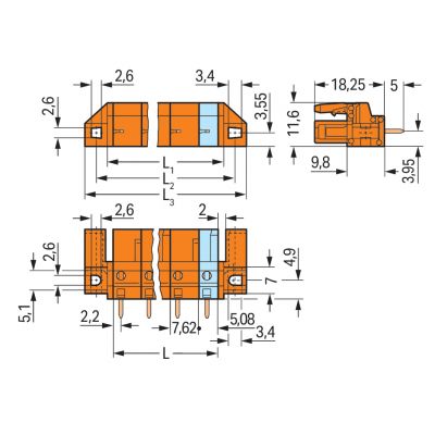 Gniazdo THT Pin lutowniczy 0,6x1,0mm konstrukcja prosta pomarańczowa /50szt./ WAGO (232-763/047-000)