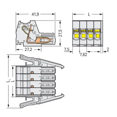 1-przewodowe gniazdo Push-in CAGE CLAMP jasnoszary /12szt./ WAGO (831-3105/037-000)