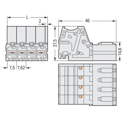 Wtyk 1-przewodowy Push-in CAGE CLAMP pełna ochrona przed błędnym wetknięciem jasnoszary /24szt./ WAGO (831-3203)