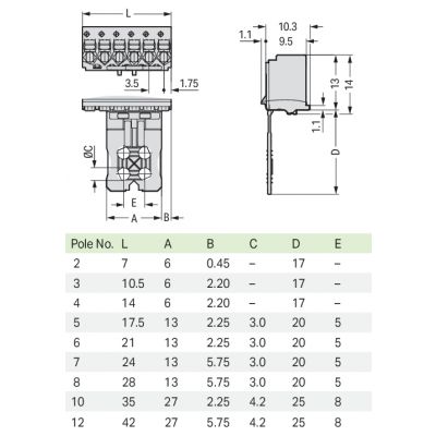 Gniazdo picoMAX raster 3,5mm 8-biegunowe z płytką uchwytową 2091-1108 /50szt./ WAGO (2091-1108)