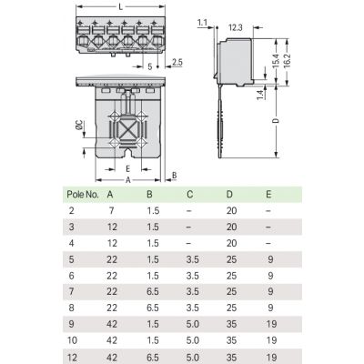 Gniazdo picoMAX raster 5mm 10-biegunowe z płytką uchwytową 2092-1110 /50szt./ WAGO (2092-1110)