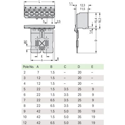 Gniazdo picoMAX raster 5mm 6-biegunowe z płytką uchwytową i suwakiem 2092-1106/002-000 /50szt./ WAGO (2092-1106/002-000)