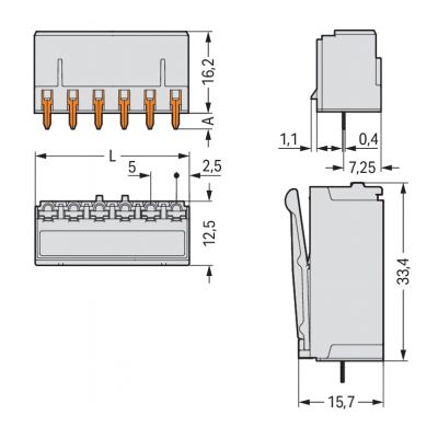 Gniazdo picoMAX raster 5mm 3-biegunowe z prostymi pinami lutowniczymi 2092-1303 /200szt./ WAGO (2092-1303)