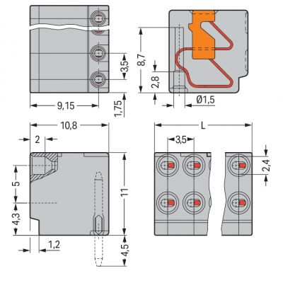 2-przewodowe gniazdo przycisk PUSH WIRE szara /100szt./ WAGO (252-105)