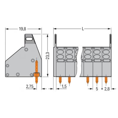 2-przewodowa złączka do płytek drukowanych 1,5mm2 szara /132szt./ WAGO (806-210)