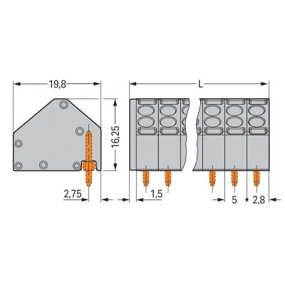 2-przewodowa złączka do płytek drukowanych 1,5mm2 szara /100szt./ WAGO (806-108)