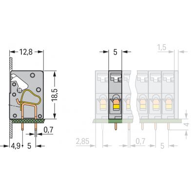 Modularna złączka do płytek drukowanych przycisk 2,5mm2 RM 5mm 1-bieg szara /100szt./ WAGO (741-901)