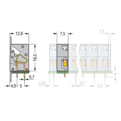 Modularna złączka do płytek drukowanych przycisk 2,5mm2 RM 7,5mm 1-bieg szara /100szt./ WAGO (741-902)