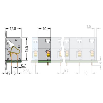 Modularna złączka do płytek drukowanych przycisk 2,5mm2 RM 10mm 1-bieg szara /100szt./ WAGO (741-903)