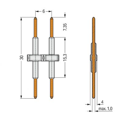 Element łączący raster 6mm 4-bieg. biały długość 30mm /100szt./ WAGO (2061-904)