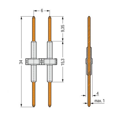 Element łączący raster 6mm 1-bieg. biały długość 34mm /700szt./ WAGO (2061-901/034-000)