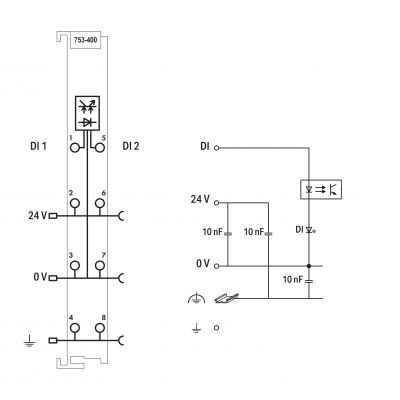 2-kanałowe wejście dwustanowe 24V DC 3ms WAGO (753-400)