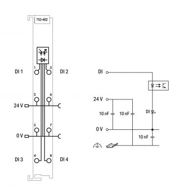 4-kanałowe wejście dwustanowe 24V DC 3ms WAGO (753-402)