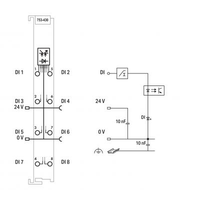 8-kanałowe wejście dwustanowe 24V DC 3ms WAGO (753-430)