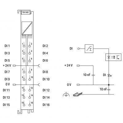16-kanałowe wejście dwustanowe 24V DC 3ms WAGO (750-1405)