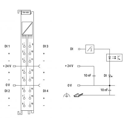 4-kanałowe wejście dwustanowe 24V DC 3ms podłączanie 3-przewodowe WAGO (750-1420)
