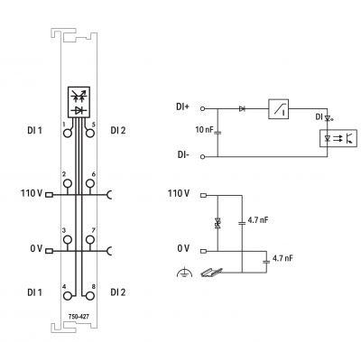 2-kanałowe wejście dwustanowe 110V DC WAGO (750-427)