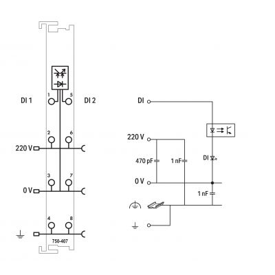 2-kanałowe wejście dwustanowe 220V DC WAGO (750-407)