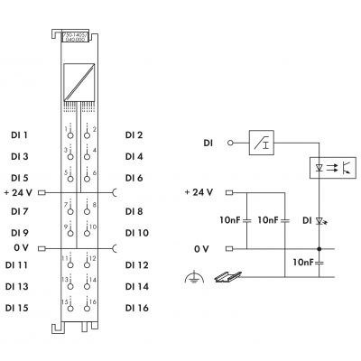 16-kanałowe wejście dwustanowe 24V DC 3ms XTR WAGO (750-1405/040-000)