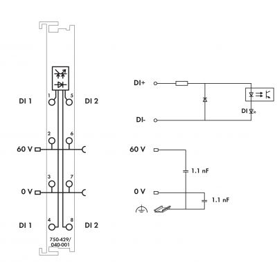 2-kanałowe wejście dwustanowe 60V DC 3ms XTR WAGO (750-429/040-001)