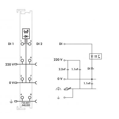 2-kanałowe wejście dwustanowe 220V DC 3ms XTR WAGO (750-407/040-000)
