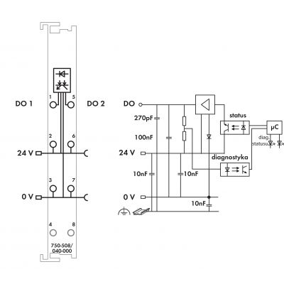 2-kanałowe wyjście dwustanowe 24V DC 2,0A diagnostyka XTR WAGO (750-508/040-000)