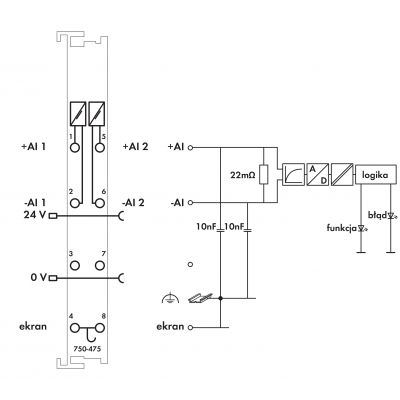 2-kanałowe wejście analogowe 0-5A AC/DC Diff jasnoszare WAGO (750-475/020-000)