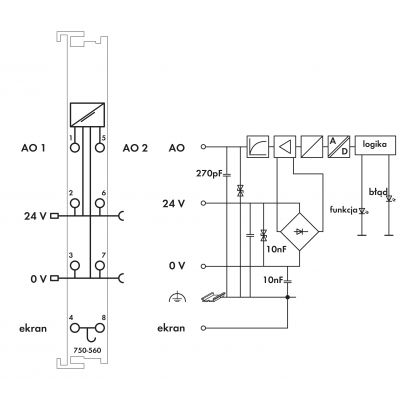 2-kanałowe wyjście analogowe 0-10 VDC jasnoszare WAGO (750-560)