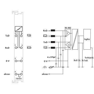 Moduł interfejsu RS-485 9600Bd N jasnoszary WAGO (750-653/025-018)