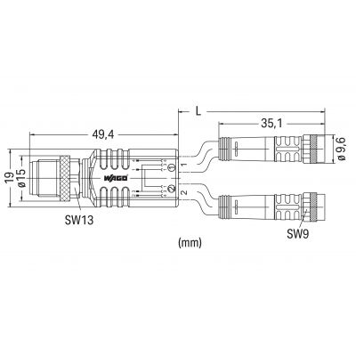 SA-C 2xM8-F-AX M12A-M-AX Przewód czujnika elementu wykonawczego WAGO (756-5513/040-020)