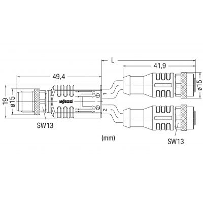 SA-C 2xM12-F-AX M12A-M-AX Przewód czujnika elementu wykonawczego WAGO (756-5516/040-020)