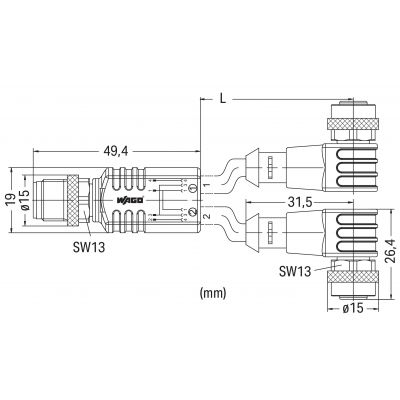 SA-C 2xM12-F-RA M12A-M-AX Przewód czujnika elementu wykonawczego WAGO (756-5517/040-020)