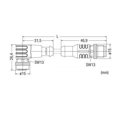 SA-C M12A-F-RA M12A-M-AX Przewód czujnika elementu wykonawczego WAGO (756-5403/050-020)