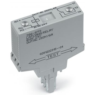 Moduł przekaźnika implusowego nominalne napięcie wejściowe 24V DC 1 zestyk przełączny graniczny prąd stały 6A sygnalizacja statusu czerwony szerokość 15mm WAGO (286-573)