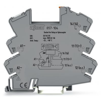 Podstawka do przekaźnika nominalne napięcie wejściowe 24V AC/DC do przekaźnika bezpieczeństwa 5mm sygnalizacja statusu żółta WAGO (857-104)