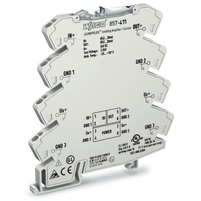 Przetwornik separacyjny ze wzmocnieniem prądowy sygnał wejściowy prądowy sygnał wyjściowy napięcie zasilania 24V DC szerokość 6mm 2,50mm2 WAGO (857-411)