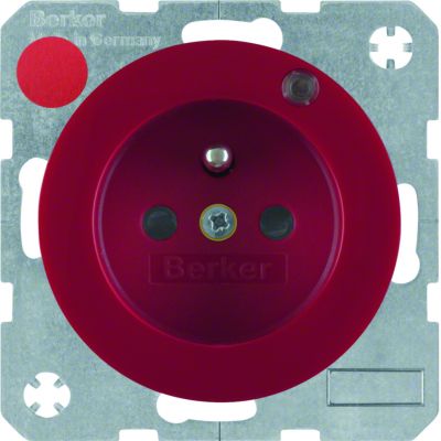 BERKER R.1/R.3 Gniazdo z uziemieniem i diodą kontrolną LED czerwony połysk 6765092022 HAGER (6765092022)