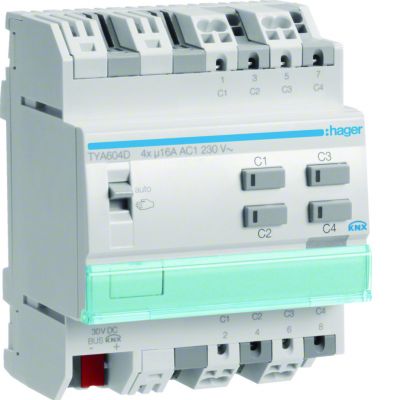 KNX s Sterownik załączający / żaluzjowy 16 A 4-/2-kr 4 mod TYA604D HAGER (TYA604D)
