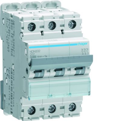 MCB Wyłącznik nadprądowy 10kA/15kA 3P D 32A NDN332 HAGER (NDN332)