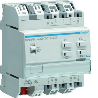 KNX e/s Sterowniki żaluzjowe/roletowe 4-krotny 24V DC TXA624D HAGER (TXA624D)