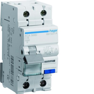 RCBO Wyłącznik różnicowoprądowy z członem nadprądowym 1P+N 10kA C16A 10mA Typ A ACA566D HAGER (ACA566D)